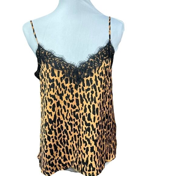 bp Camisole Top Leopard Print Brown Black Lace Fringe Spaghetti Straps XS - Picture 1 of 12